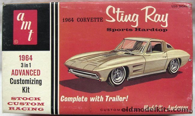 AMT 1/25 Chevrolet 1964 Corvette Stingray With Trailer - Stock / Custom / Rally, 6924-200 plastic model kit